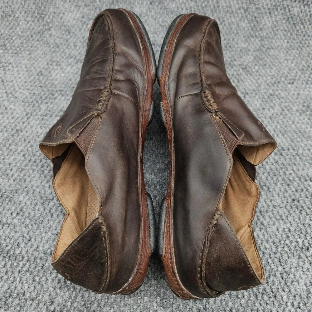 OluKai (Men's 12) Brown Moloa Leather Loafers Slip On Moccasin Shoes Comfort